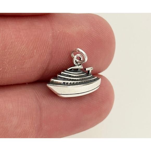 Sterling Silver Cruise Ship Charm, Sterling Silver Oxidized Cruise Ship Charm - Picture 2 of 4